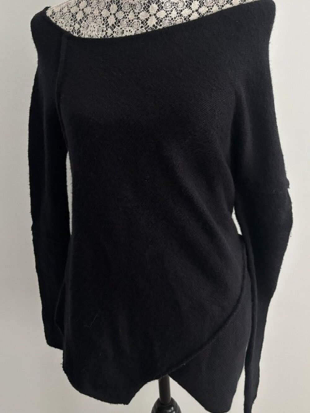 Free People Black Long Sleeve Asymmetrical Sweater - Small